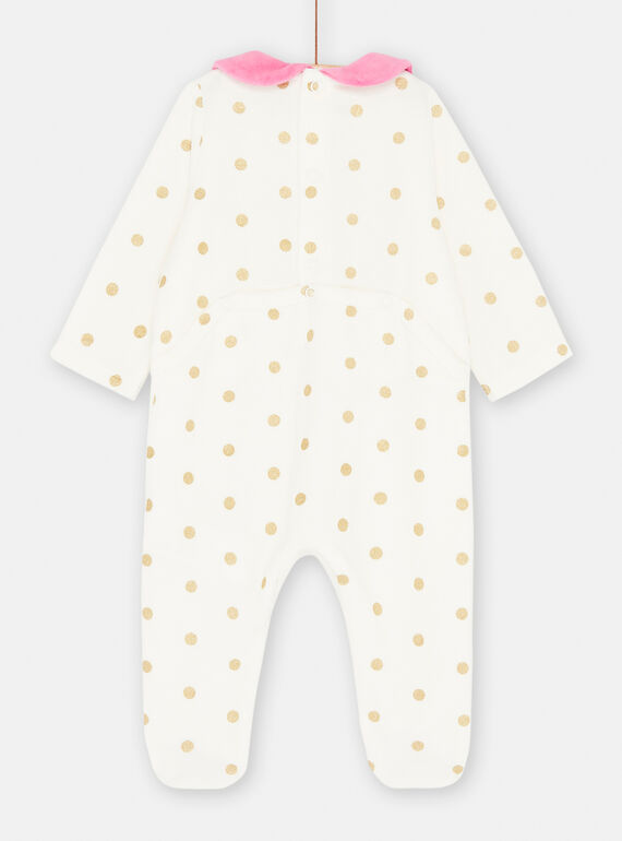 Girl's ecru velvet romper with polka dots SEFIGREAMO / 23WH1344GRE001