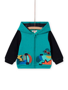 Baby boy turquoise hoodie with skateboard motif MUTUGIL / 21WG10K1GILC217