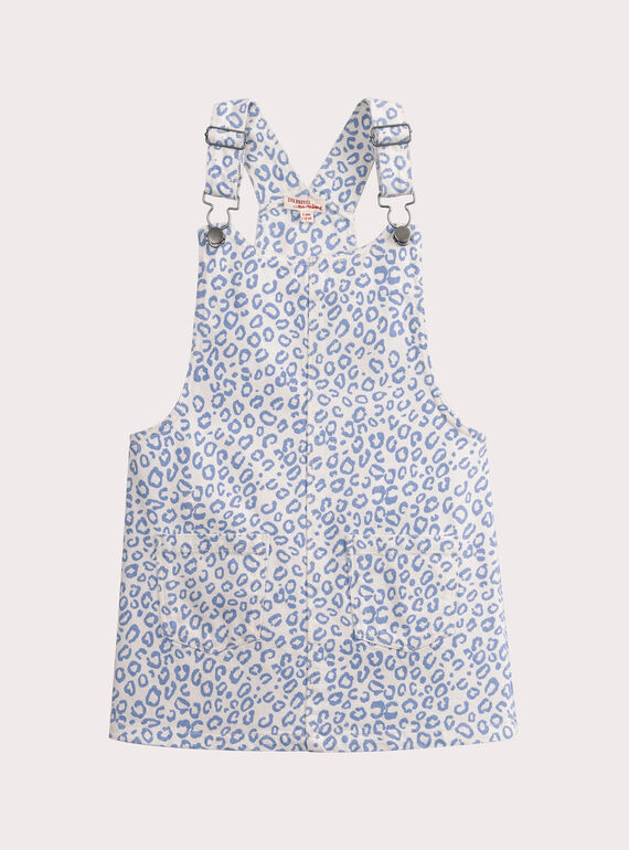 Blue dungarees dress with leopard print for girls VADAROB2 / 24W90121ROB001