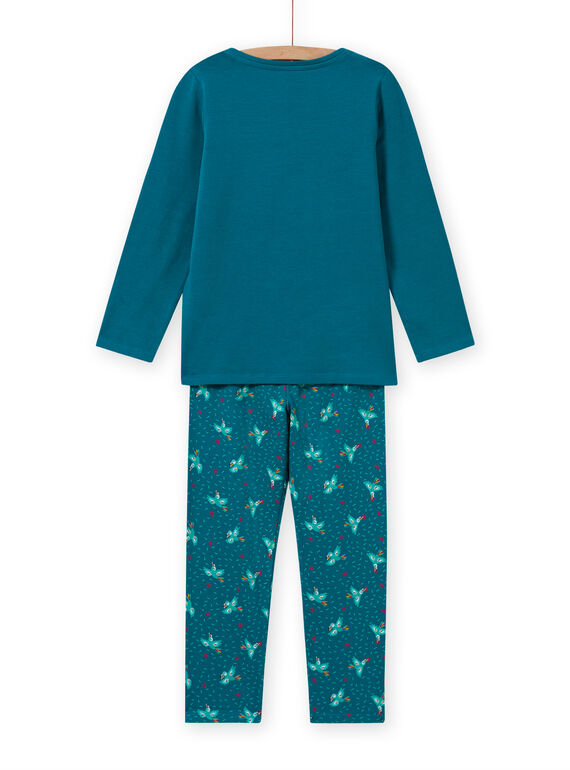 Girl's phosphorescent bird turquoise pajama set MEFAPYJTOU / 21WH1172PYGC217