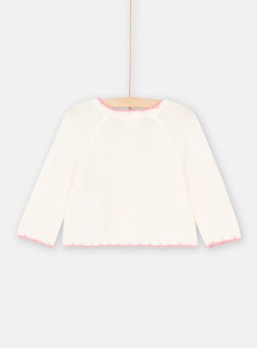 Baby girl ecru cardigan with floral embroidery SIVERCAR2 / 23WG09J1CAR001