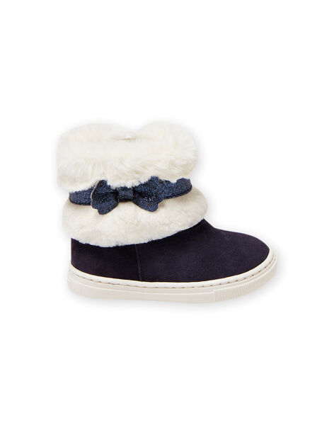 Baby girl navy blue suede boots with fur details MIBOTTECHIC / 21XK3781D10070