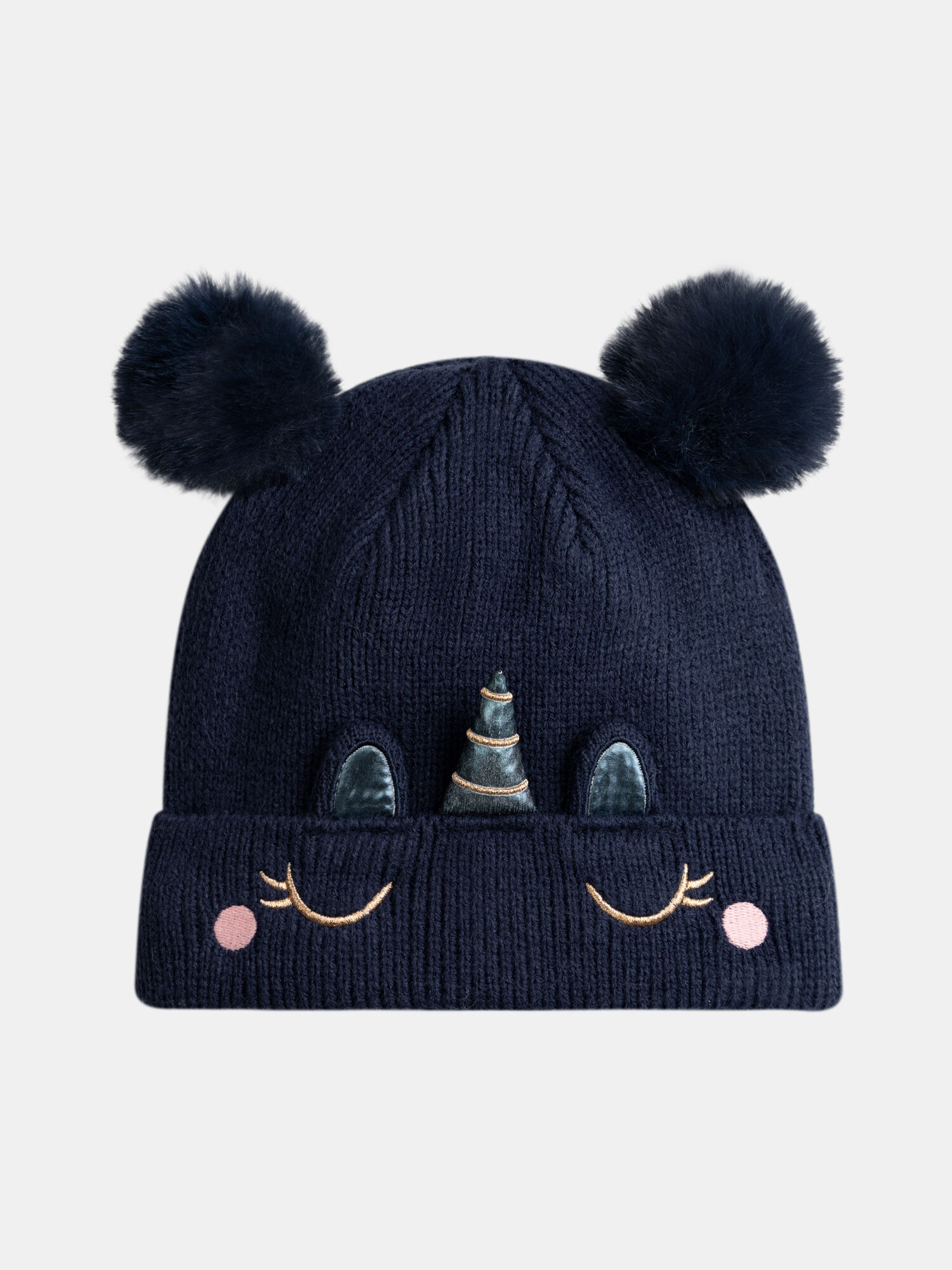 Bonnet marine a motif licorne pour fille