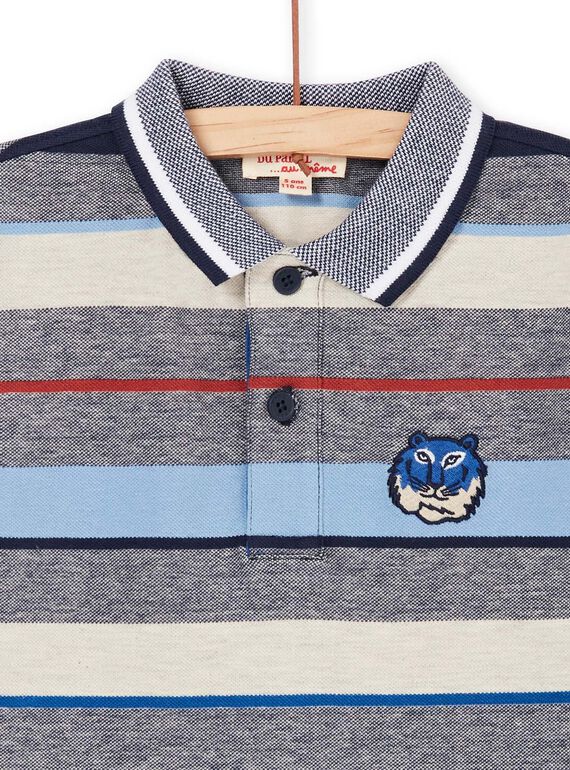 Mottled gray and red striped polo shirt - Child boy LOBLEPOL / 21S902J1POL705