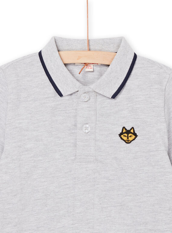 Grey mottled polo shirt with embroidered wolf's head POJOPOL3 / 22W902D1POLJ922
