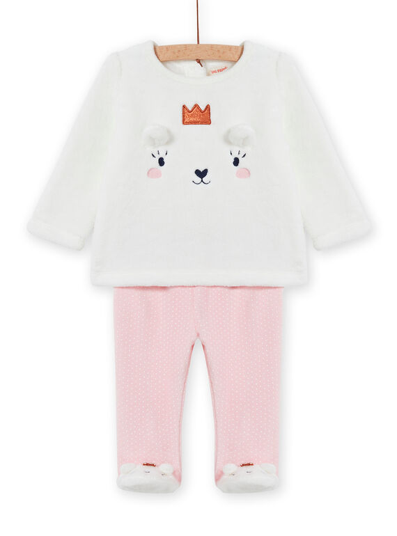 Baby girl pyjama set in soft boa with teddy bear design MEFIPYJOUR / 21WH1391PYJ001