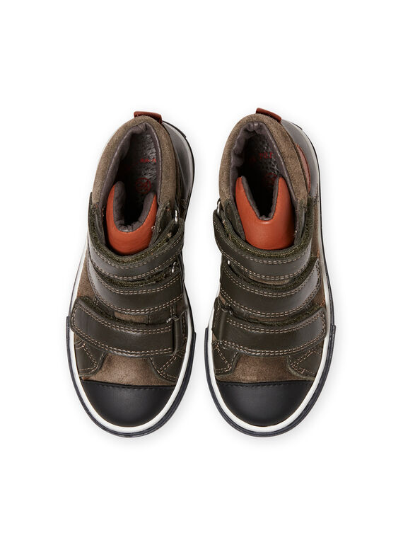 Child boy khaki green suede high top sneakers MOBASTRIVKAKI / 21XK3673D3F604