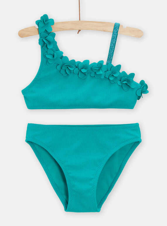 Girl's turquoise asymmetrical 2-piece swimsuit TYABIK2 / 24SI01G2MAI202