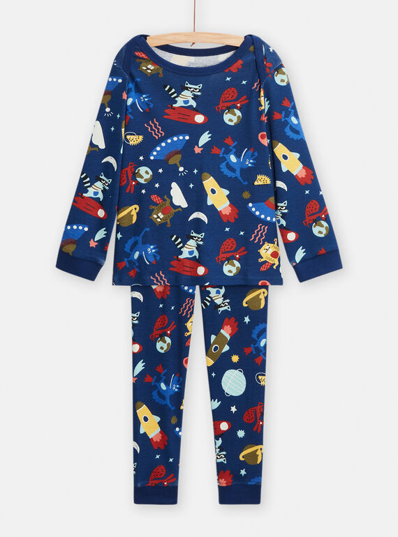 Dark blue phosphorescent pyjamas with space print for boys TEGOPYJSPA / 24SH1244PYJ070