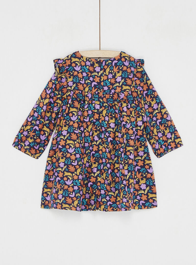 Navy blue and orange floral print dress Navy blue and orange floral print dress SILINROB1 / 23WG09H1ROBJ912