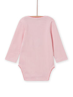 Baby girl's long sleeve bodysuit in pink with penguin print MEFIBODNEI / 21WH13C2BDLD314