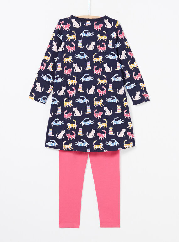 Girl's navy blue and pink nightgown and leggings pyjama set MEFACHUCAT / 21WH1181CHN070
