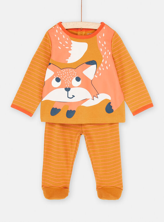 Boy's honey pyjamas with fox print and stripes SEGAPYJRE / 23WH1441PYJ107