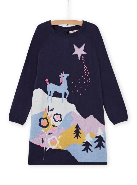 Long sleeve dress with unicorn pattern for girls MAPLAROB1 / 21W901O2ROBC202