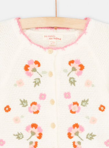 Baby girl ecru cardigan with floral embroidery SIVERCAR2 / 23WG09J1CAR001