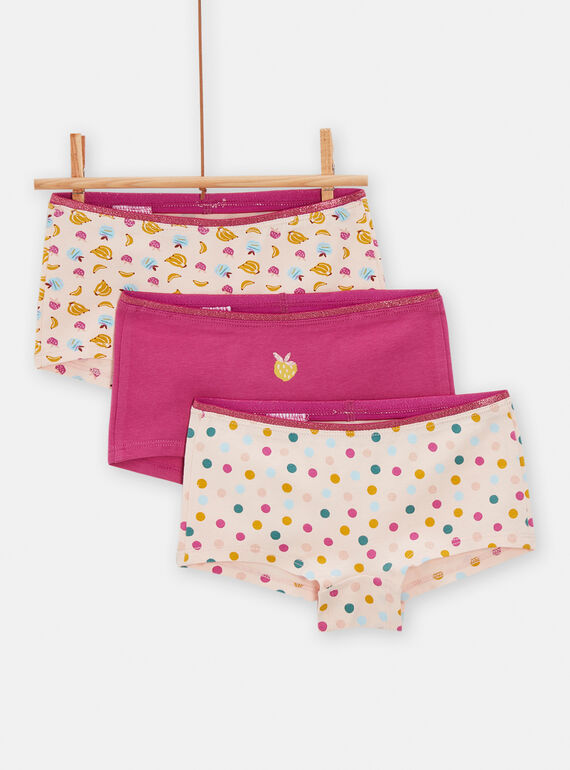 3 girls' fruit and polka-dot print shortys TEFAHOTFRU / 24SH1161SHYD327