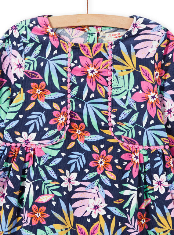 Child girl blue dress with colorful floral print in velvet MAPLAROB2 / 21W901O1ROBC202