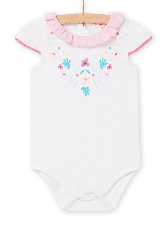 Baby girl white bodysuit with flowers NIFICBOD / 22SG09U1BOD000