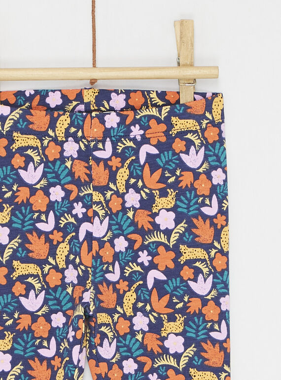 Navy blue and orange leggings with floral print SYILINLEG / 23WI09H1CALJ912