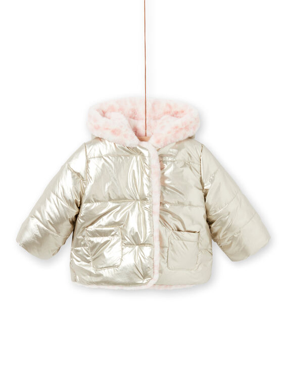 Baby girl reversible hooded jacket in gold and pink MIORDOUREV / 21WG0951D3EA006