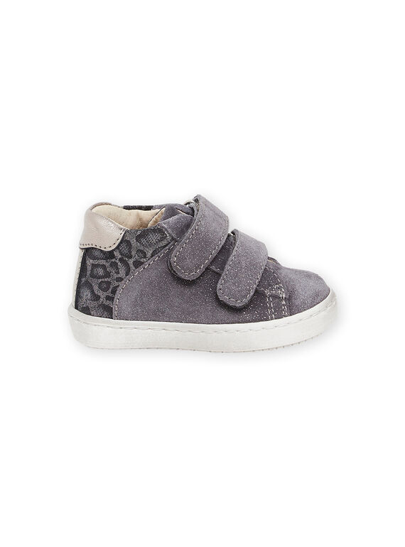 Grey glitter leather and leopard print sneakers PIBASLEO / 22XK3781D3P940