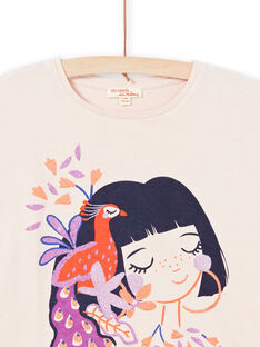 Girl's short-sleeved t-shirt in light pink with peacock motifs MAPATI2 / 21W901H2TMCD319