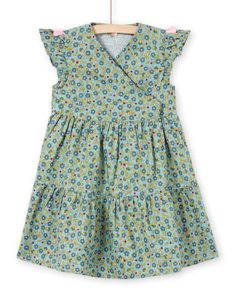 Girl's khaki dress with floral print short sleeves MAKAROB2 / 21W901I1ROB612