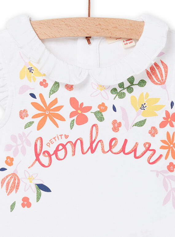 Baby girl white bodysuit with flowers and lettering NIHOBOD / 22SG09T1BOD000