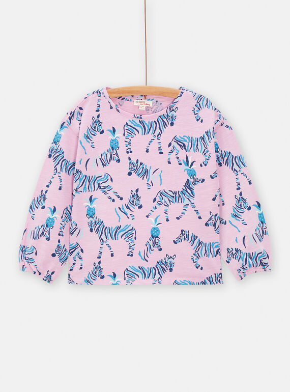 Girl's pink zebra print T-shirt TADETEE3 / 24S901J2TMLH700