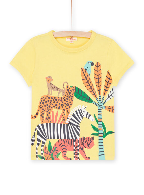 Lemon yellow T-shirt with jungle patterns ROJUNTI4 / 23S902U4TMCB104