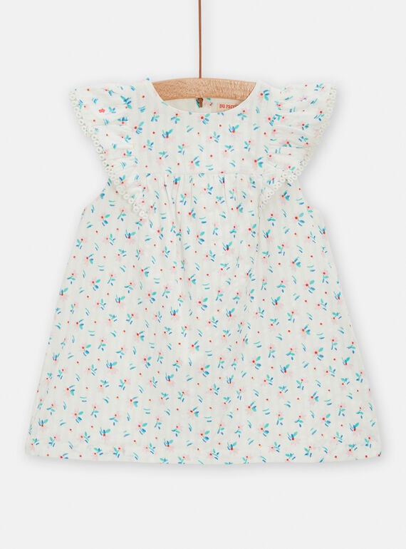 Baby girl's ecru floral print dress TICLUROB3 / 24SG09O3ROB001