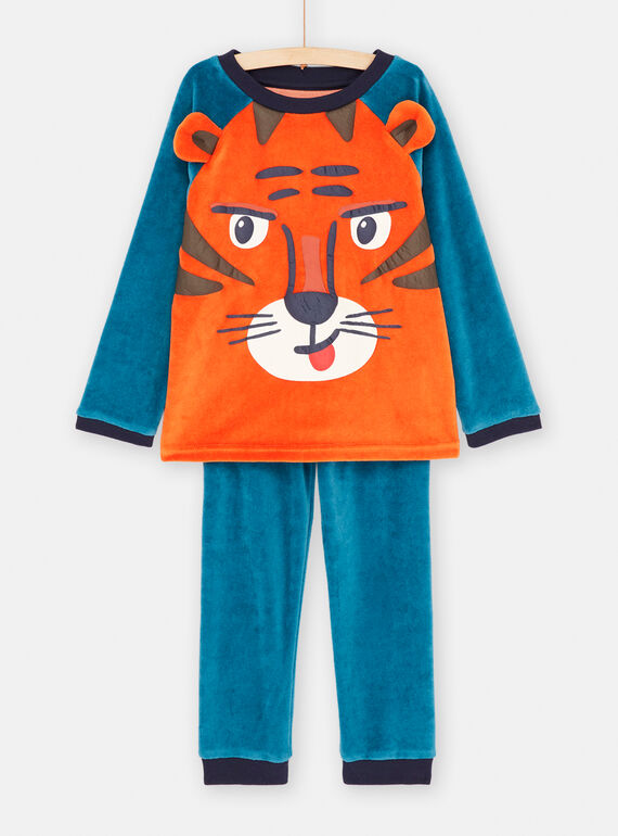 Boy's squash orange and petrol blue pyjamas SEGOPYJTIG / 23WH1254PYJE410