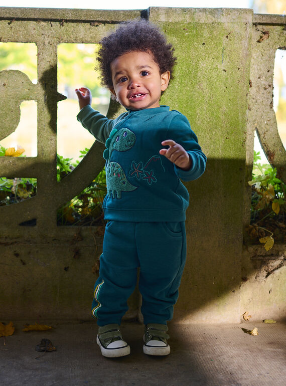 Baby boy bottle-green quilted fleece pants SUVERBAJOG / 23WG10J3PANG611