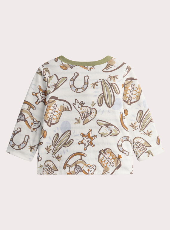 Baby boys' reversible patterned ecru T-shirt WULANTEE1 / 25SG1044TML001