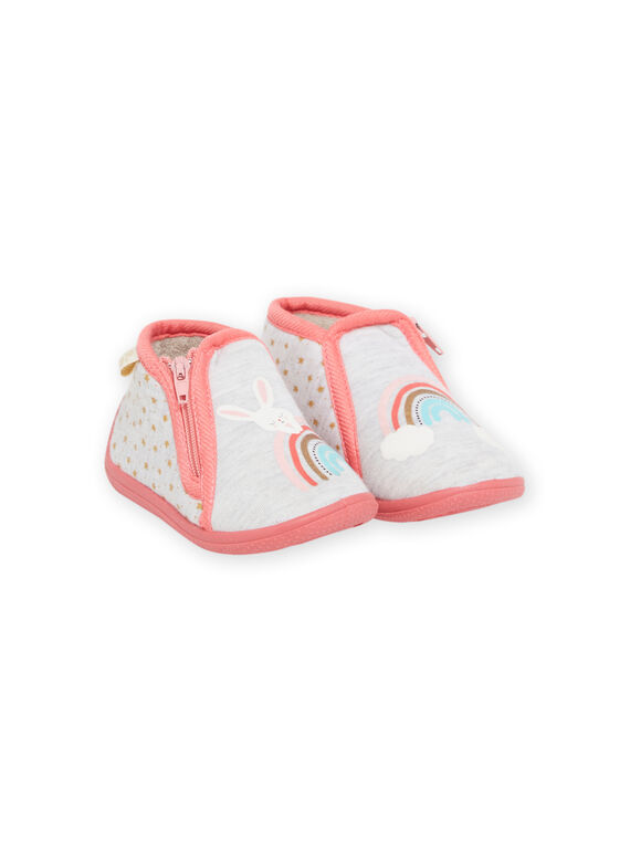 Baby girl grey and pink booties with rainbow and rabbit design NIPANTRAINBO / 22KK3722D0A943