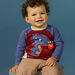 Baby boy's long sleeve burgundy t-shirt with dinosaur design