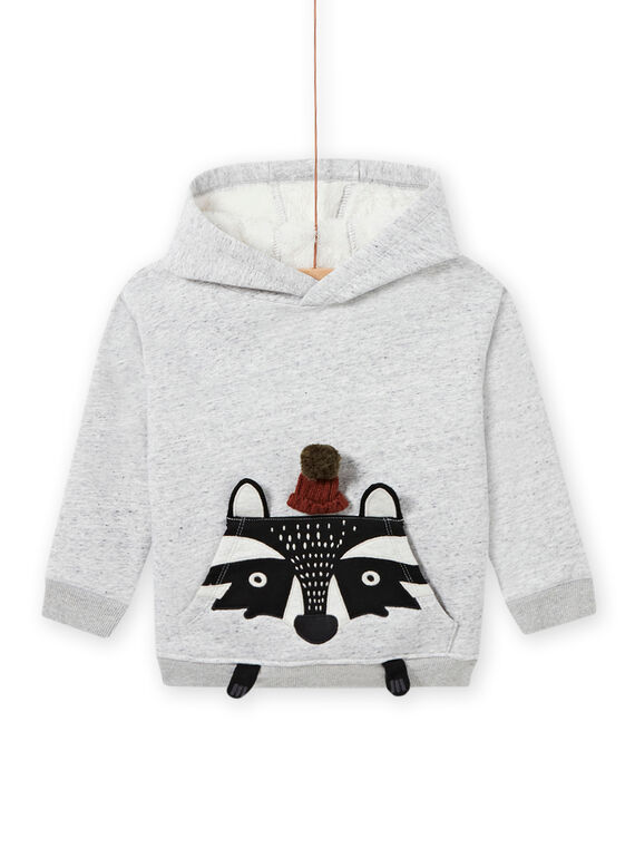 Baby boy grey animal print hoodie MOSAUSWE / 21W902P1SWEJ922