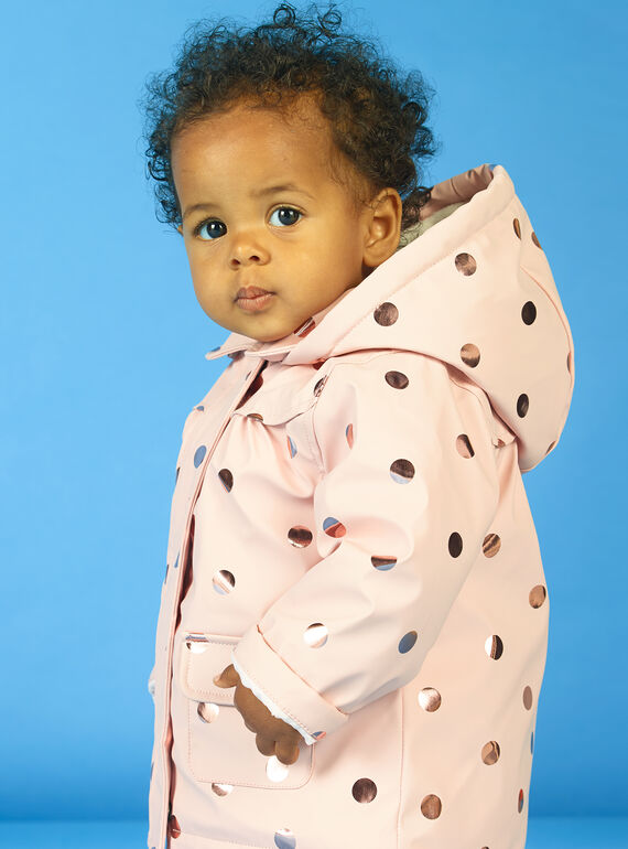 Baby girl pink raincoat with gold polka dots MIGOIMP / 21WG0951IMPD332