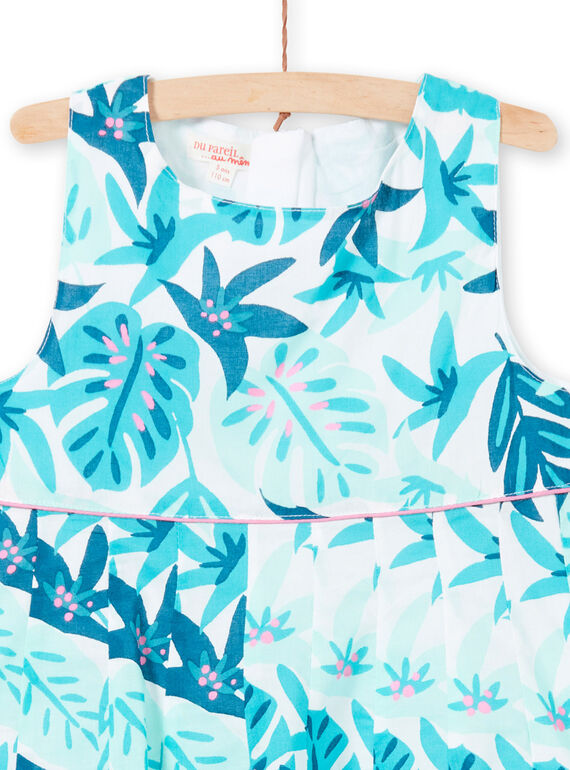 Baby girl's white and blue leaf print dress LAVEROB3 / 21S901Q1ROB001