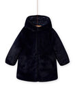 Reversible navy blue parka in fake fur for baby girl MANUIPARKA / 21W90154PAR070