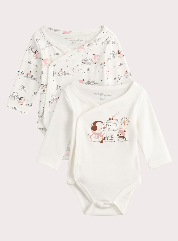 Set of 2 printed rib ecru bodysuits  VOU2BOD1 / 24WF03D1BDN001