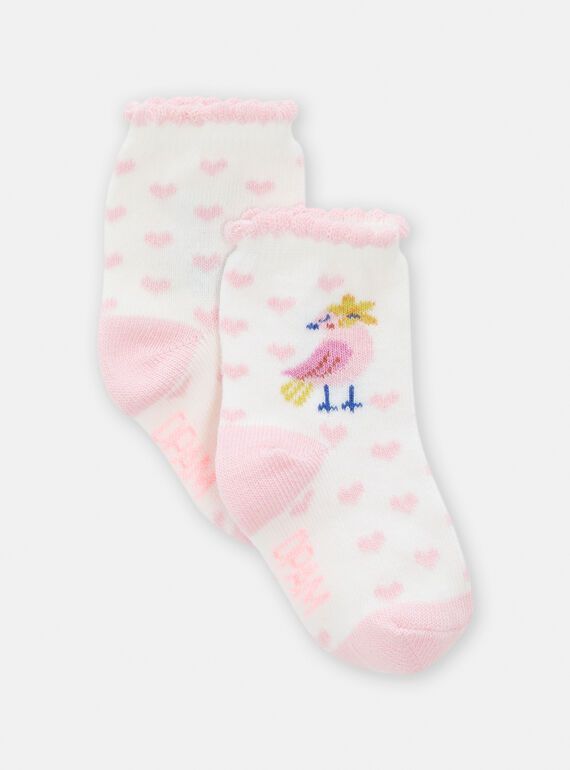 Cream and pink socks with heart print for baby girls TYIJOSOQ7 / 24SI0987SOQ001