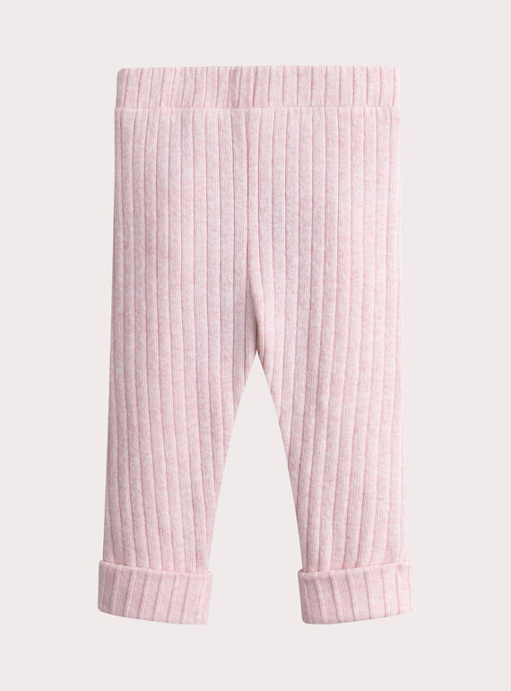 Pink motted ribbed leggings for baby girl  VYIJOLEGCO2 / 24WI09G1CALD314