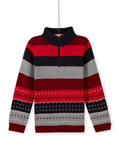 Boy's striped knitted sweater with jacquard pattern MOFUNPUL / 21W902M1PULC234