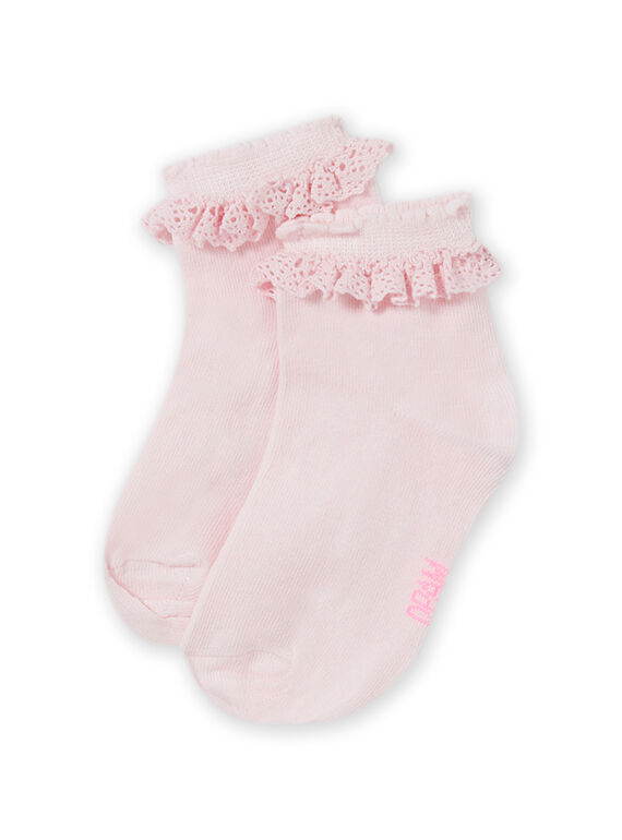 Girl's pale pink socks with lace detail MYAESCHOD3 / 21WI01E5SOQ307