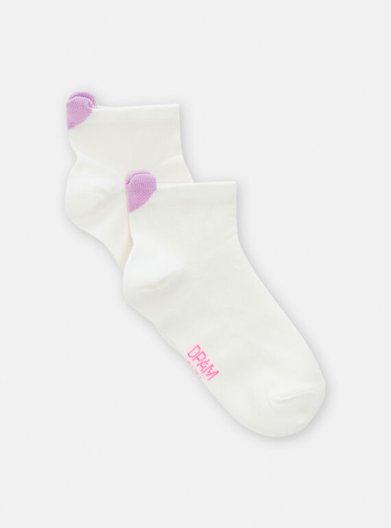 Girl's ecru socks with heart tab TYAJOSCHO1C / 24SI0183SOQ001