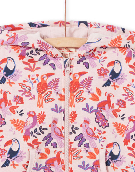 Pink and purple hoodie with parrots and flowers print child girl MAJOHAUJOG3 / 21W90113JGHD314