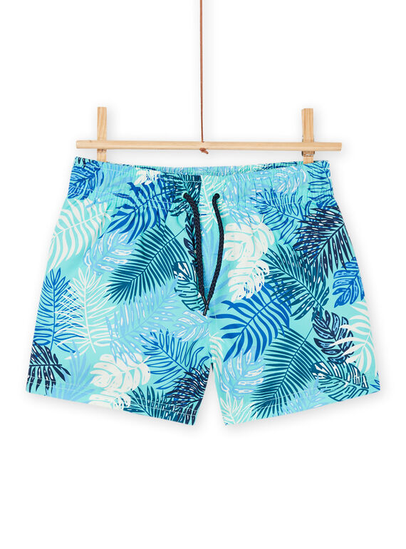 Blue swim shorts with leaf print RYOMERBOXTRO / 23SI02R6MAIC200