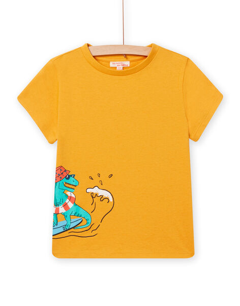 Yellow T-shirt with dinosaur surfer motif for child boys NOWATI6 / 22S902V2TMC107