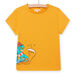 Yellow T-shirt with dinosaur surfer motif for child boys